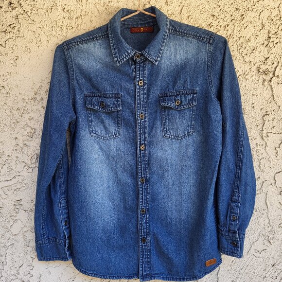 7 For All Mankind Boys' Denim Shirt - Kids' Large - Picture 10 of 12
